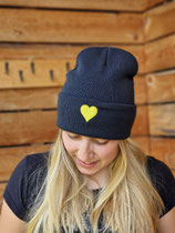 Mütze Beanie Strickmütze mit Herz dunkelblau