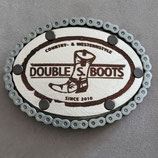 Buckle Gürtelschnalle Double S. Boots silber braun mit Ledereinsatz massiv