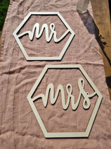 Schild "Mr & Mrs" Hexagon