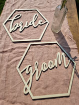 Schild "bride & groom" Hexagon