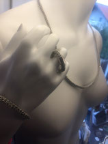 Set aus Kette, Armband und Ring versilberter Kupferdraht gefüllt mit schwarzem Nylonband, Ring mit 925er Sterlingsilber Element