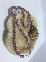 Glasperlenkette weiß-Brombeere marmoriert mit Brombeerfarbene Rocailles