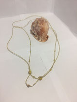 Gelb-Grünliche Glasröhren Perlenkette  mit Glaswürfeln und Cremefarbenem Steinnugget asymmetrisch 2 reihig