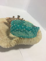 Kupferdrahtarmband Einfach-gestrickt aus Petrolgrünfarbenem Kupferdraht mit klaren funkelnden Facettenschliffglasperlen und  Edelstahlmagnetverschluss