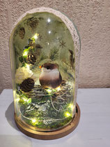 Cloche Lumineuse "Collection Douceur" avec oiseau dans un décor forestier