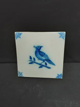 Ancien Carreau Carrelage Delft Faience Déco Oiseau 13cm