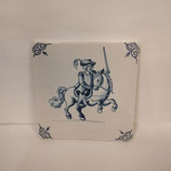Ancien Carreau Carrelage Faience De Delft 13cm Cavalier Cheval