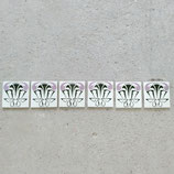 Lot De 6 Anciens Carreaux Carrelages Faience De Desvres Rose et vert 11cm