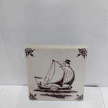 Ancien Carreau Carrelage Faience De Delft 10cm Manganèse Décor Bateau Voilier