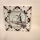 Ancien Carreau Carrelage Faience De Desvres 13cm Décor Moulin Voilier Couleur Manganèse