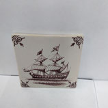 Ancien Carreau Carrelage Faience De Delft  Manganèse 10cm Décor Bateau Voilier