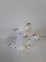 Chat à la patte levée Faience de Desvres Décor Rouen Hauteur 13 cm