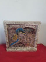 Plaque Rectangulaire Les Deux Porteloises  Faience de Desvres signe Gil Franco  Hauteur 21 cm ×21cm