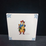 Ancien Carreau Carrelage Faience De Delft Musicien 13cm épaisseur 1cm La Contrebasse
