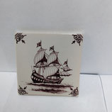 Ancien Carreau Carrelage Faience De Delft Manganèse 10cm Décor Bateau Voilier