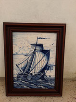 Fresque Bateau Pecheur Largeur 52cm Hauteur 64 cm Faience de Delft