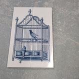 Fresque Faience De Desvres 6 Carreaux de 13cm à poser Cage Oiseau Bleu et Blanc