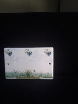 Plaque de Porte Faience de Desvres (nuages oiseaux  papillons ) Hauteur 12,5 cm Longueur 19cm