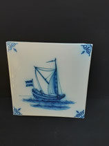 Ancien Carreau Carrelage  Faience de Delft Décor Bateau Voilier 13cm numéro 4