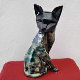 Chat Art Déco Faience De Desvres Hauteur 30 cm couleur unique