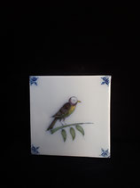 Carreau Oiseau coloré 10  fond bleuté Dimensions 13cm×13cm Faience de Delft