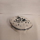 Coffret à Bijoux ou Dragées Faience De Desvres  Fleurs Bleu  Diamètre 8cm Longueur 10,5 cm