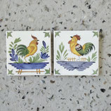 2 Anciens Carreaux Carrelages Faience De Desvres Coq 11cm Fourmaintraux Delassus