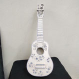 Nouveau ! Grande Guitare Faience De Desvres Hauteur 50cm Largeur 14 cm Décor Fleurs