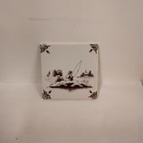Ancien Carreau Carrelage Faience De Delft 10cm Manganèse Le Pêcheur