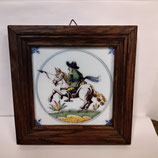 Ancien Carreau Carrelage Faience De Delft Encadré 18cm Cavalier Cheval