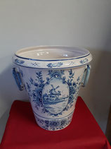 Cache Pot avec son réservoir d eau Faience de Desvres Décor Moulin Hauteur 31 cm Diamètre 26 cm