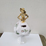 Nouveau ! Tirelire Exagonale Faience De Desvres Hauteur 23cm avec Roses