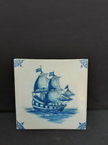 Ancien Carreau Carrelage Faience de Delft Décor Bateau Voilier 13cm numéro 21