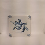 Ancien Carreau Carrelage Faience De Delft 13cm Cavalier Cheval