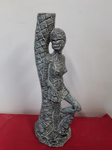 Africaine Art Déco Faience de Desvres Hauteur 34,5 cm Diamètre du Socle 11 cm