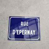 Ancienne Plaque Émaillée Rue D epernay Hauteur 30cm Longueur 40cm