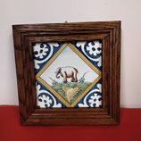 Ancien Carreau Carrelage n 11 Faience De Delft Encadré 18cm x18 cm Décor Animal Éléphant