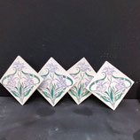 4 Anciens Carreaux Carrelages Faience De Desvres 15,5cm Décor  Fleurs