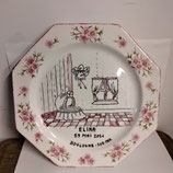 Assiette de Naissance Faience De Desvres fille été 24cm Décor léger de fleurs roses