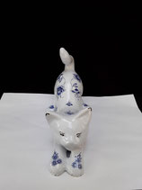 Chat Art Déco bleu et Blanc Faience de Desvres Longueur 20 cm