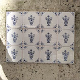 Lot de 12 Carreaux Carrelages Faience de Desvres Décor Potiche Fleurs  11cm ×11cm