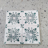 4 Anciens Carreaux Carrelages Faience 11cm Vert