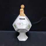Nouveau ! Tirelire Exagonale Faience De Desvres Hauteur 22cm avec sujet Décor  Roses
