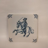 Ancien Carreau Faience De Delft 13cm Cavalier 13cm Bleu et Blqnc