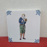 Ancien carreau Carrelage Faience de Delft Musicien 13cm