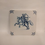 Ancien Carreau Carrelage Faience De Delft 13cm Cavalier Cheval