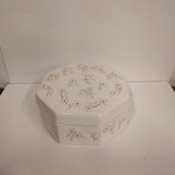 Coffret à Bijoux ou Dragées Faience De Desvres Diamètre 12cm Hauteur 6cm Blanc et Or