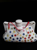 Tirelire Originale Sac à Main avec des pois Faience de Desvres Hauteur 15 cm Longueur 21,5cm