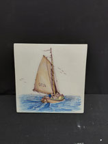 Ancien Carreau Carrelage  numéro 23 Faience de Delft Décor Bateau Voilier 13cm