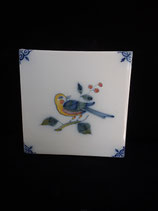 Carreau Oiseau coloré 9  fond bleuté Dimensions 13cm×13cm Faience de Delft